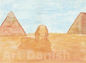 Akvarel Pyramiderne. Malet af Kunstmaler Inge Marie Jensen